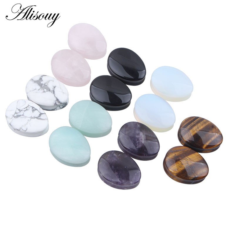 Alisouy Set 2 Nút Bịt Tai Bằng Đá Thạch Anh 5-25mm