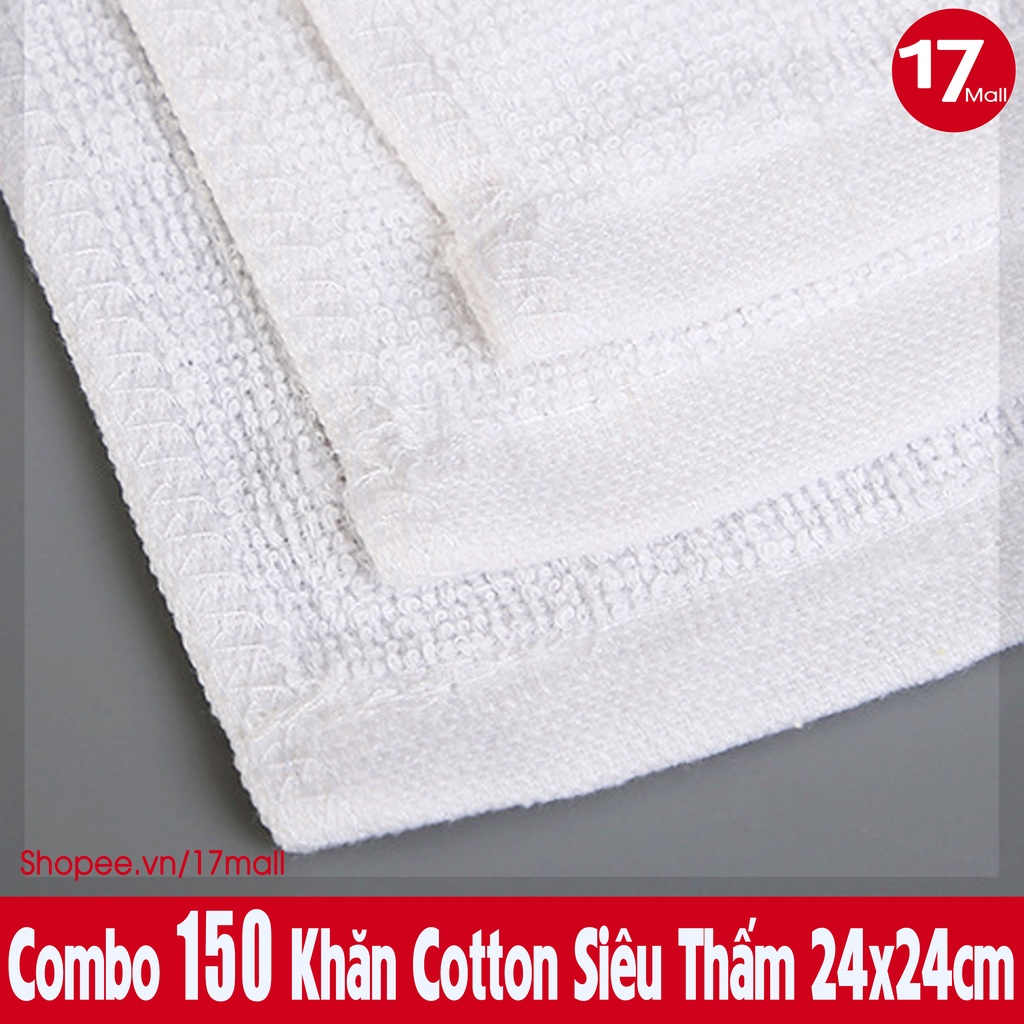 Combo 150 khăn trắng cotton 24x24 đa năng, khăn vuông lau bếp, xe ô tô, lau quán ăn, bệnh viện, spa, nail, trường học