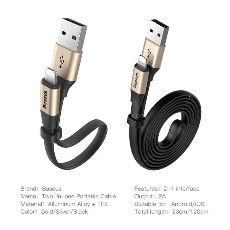 Cáp sạc Baseus đa năng 2 in 1 MicroUSB & Lightning 23cm chính hãng( cùng 1 đầu sạc)