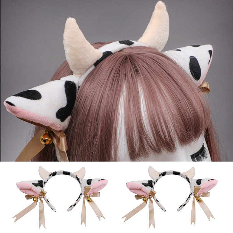 Flgo Phụ Kiện Cài Tóc Hình Sừng Bò Nhỏ Có Chuông Và Dây Ruy Băng Trang Trí Đầu