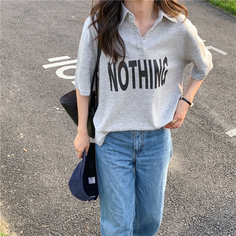 Áo Thun Tay Ngắn Dáng Rộng Có Cổ Thời Trang Mùa Hè Cho Nữ