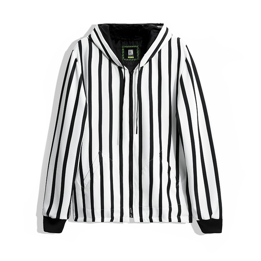 Áo Khoác ICON DENIM Chất Thun Poly Có Nón B&W Stripes