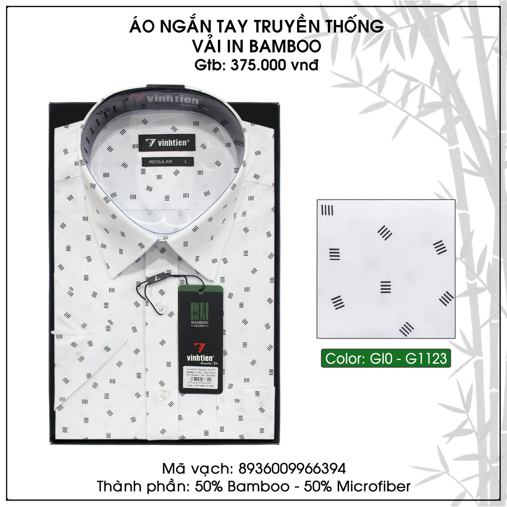 Áo Sơ Mi Ngắn Tay Họa Tiết Bamboo Regular Fit 375 Vĩnh Tiến - GI0-G1123