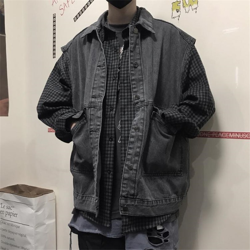 Áo Khoác Denim Không Tay Dáng Rộng Phong Cách Harajuku Hàn Quốc Thời Trang Cho Nam Nữ 12802
