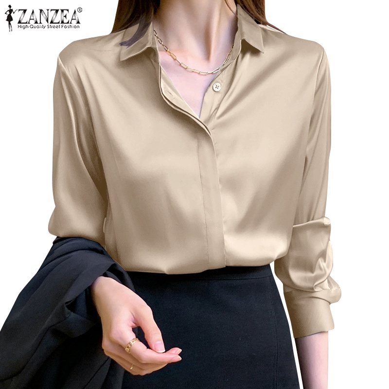 Zanzea Áo Sơ Mi Tay Dài Vải Satin Cài Nút Thời Trang Cho Nữ