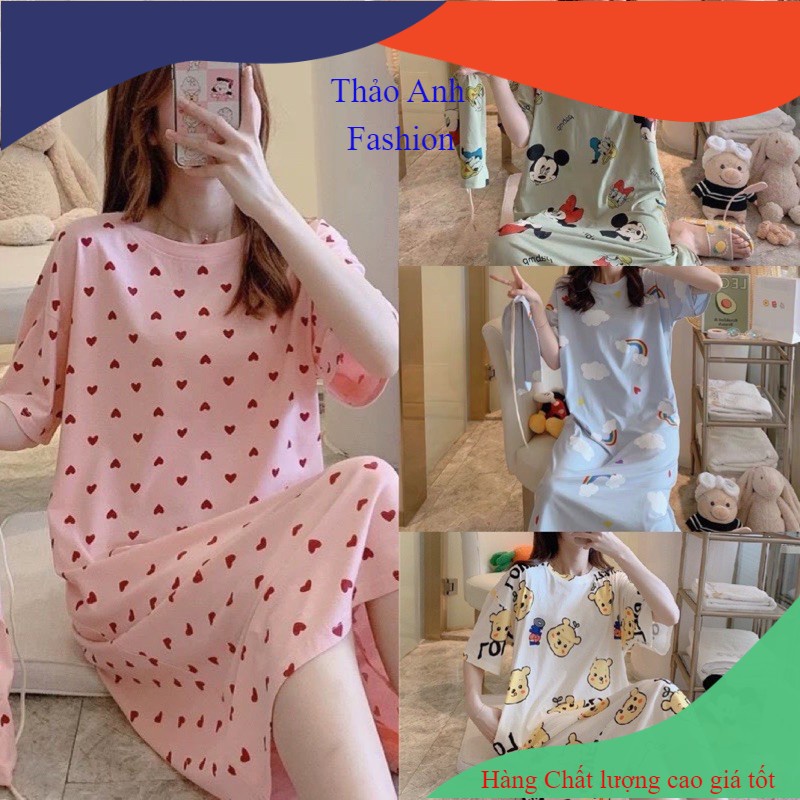 VÁY NGỦ COTTON, VÁY ĐẦM MẶC NHÀ HÀNG QUẢNG CHÂU TẶNG KÈM TÚI RÚT DÂY Giá Tốt