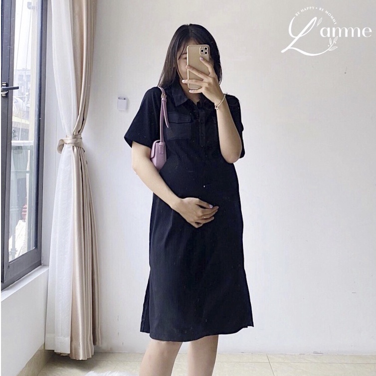 Váy bầu đẹp Lucie Dress dáng thể thao chất dập ly có cúc tháo rời được thiết kế bởi LAMME