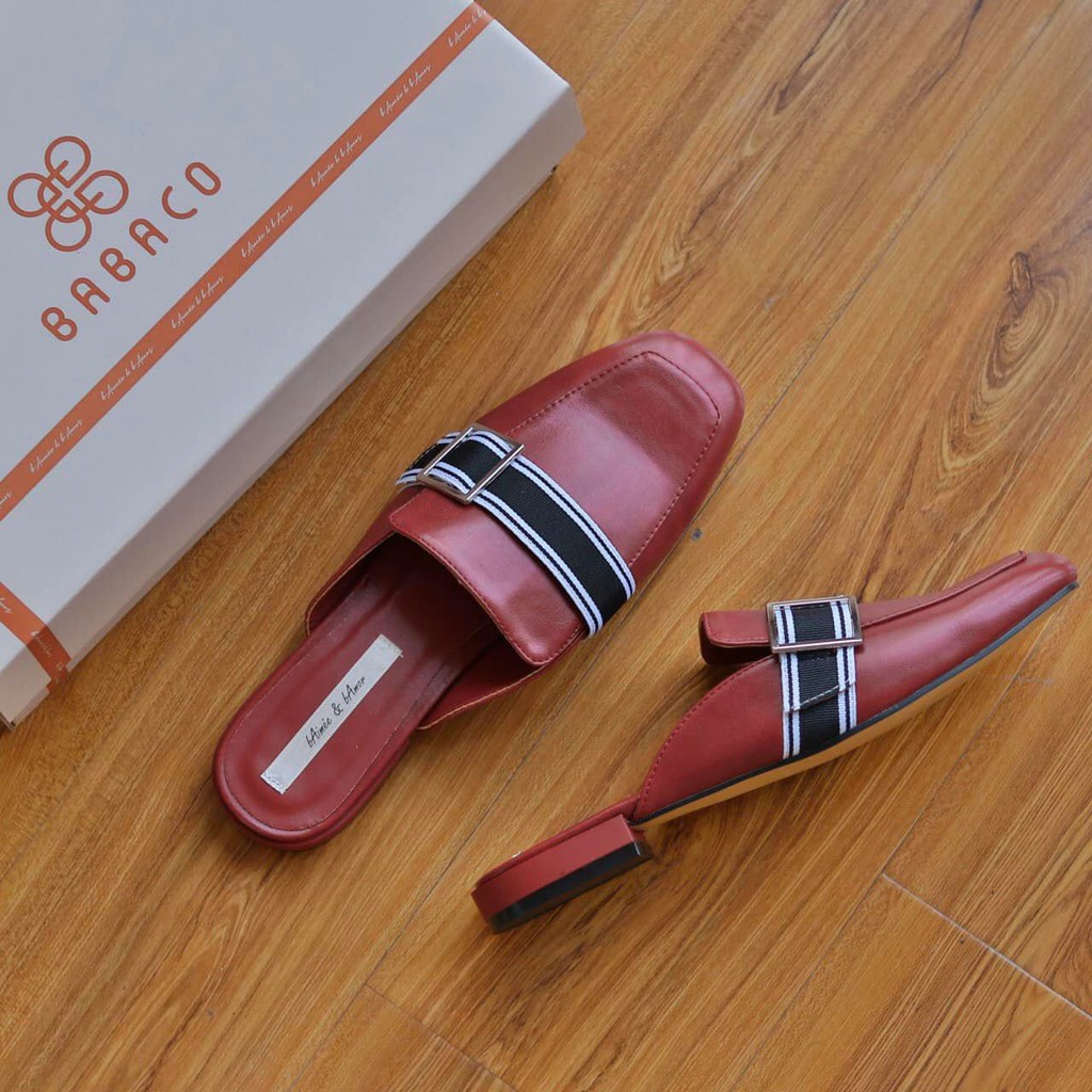 Giày Sục Nữ bAimée &amp; bAmor Viền Kẻ Dáng Mules Thời Trang Gót Vuông 2cm Xuất Hàn Liệu Da Microfiber Cao Cấp - MS1426