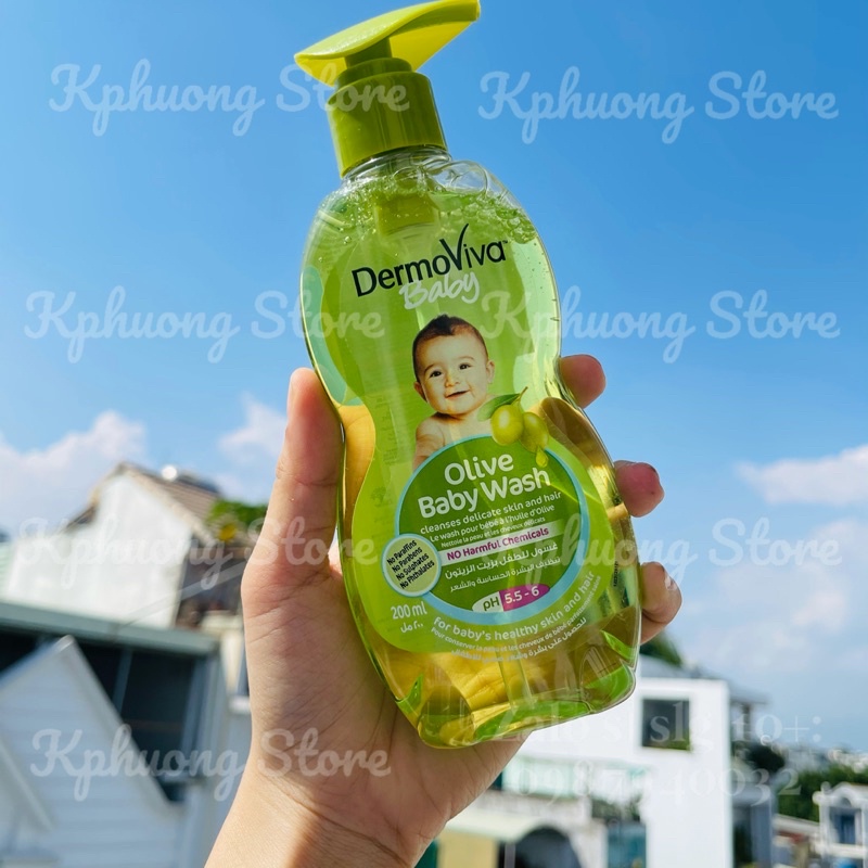 Sữa tắm gội cho bé chiết xuất olive DermoViva Baby chai 200ml