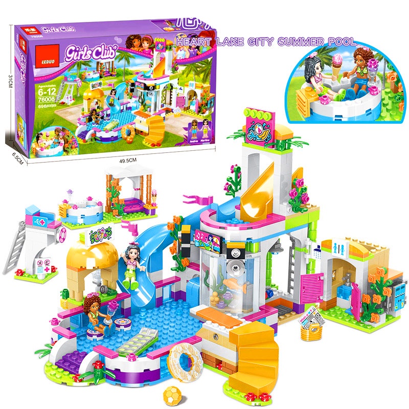 Lego Friends LEDUO 76008. 696 Mảnh Ghép. Bộ Lego Xếp Hình Lắp Ráp Hồ Bơi Mùa Hè Heart Lake City