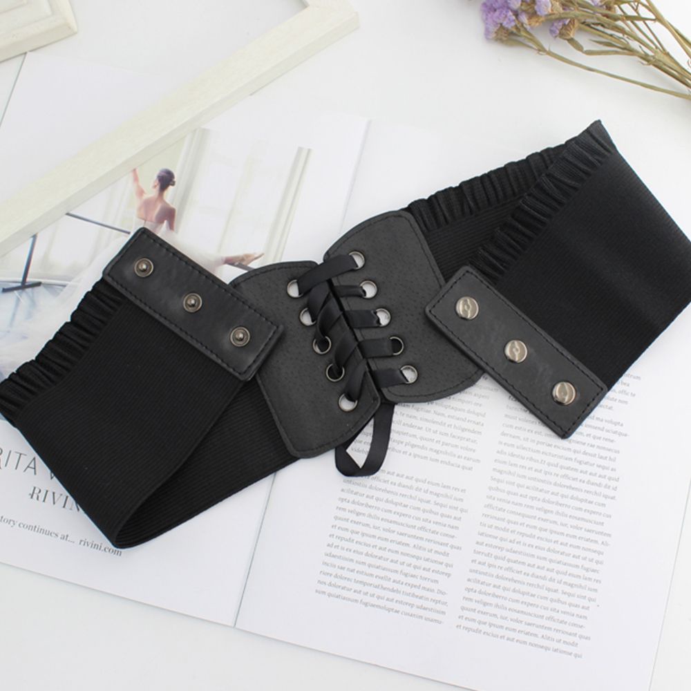 Thắt lưng da PU bản to phối ruy băng co giãn thời trang cho nữ BACK2LIFE
