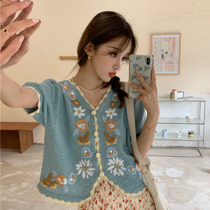 Áo Dệt Kim Tay Ngắn Cổ Chữ V Thời Trang Cho Nữ | BigBuy360 - bigbuy360.vn