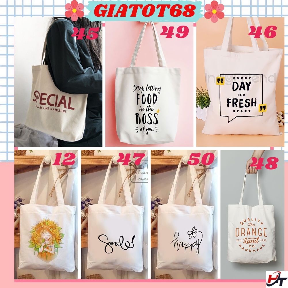 Túi đeo chéo canvas hình chữ nhật in hoạ tiết ngộ nghĩnh Giatot68 554