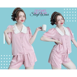 Đồ Bộ Mặc Nhà Lụa LaTin Cao Cấp Mùa Hè, Lụa Pyjama Cổ Sen Ngắn