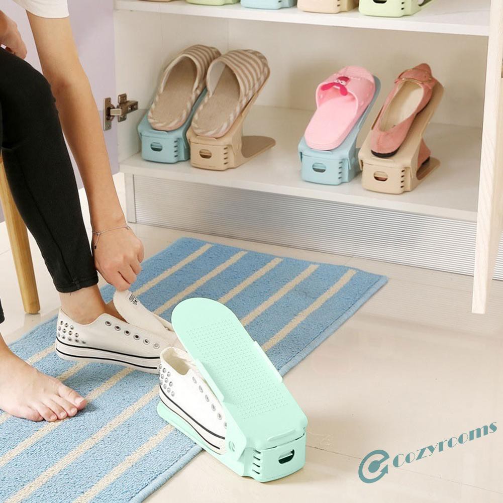 ღCM Simple Plastic Double Layer Shoe Rack Adjustable Shoes Holder Stand Shelf