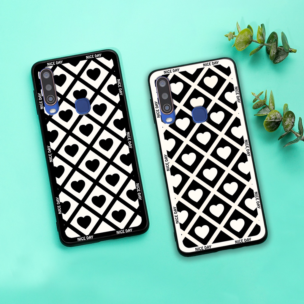 Ốp lưng Vivo U10 / Y11 / Y12 / Y15 / Y17 in hoạ tiết caro trái tim đen trắng, gấu bear cute đáng yêu
