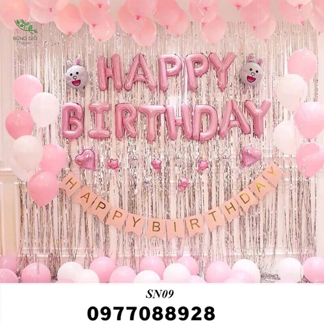 Bóng Bay Trang Trí Sinh Nhật Màu Hồng  Free Ship  Happy Birthday SN09