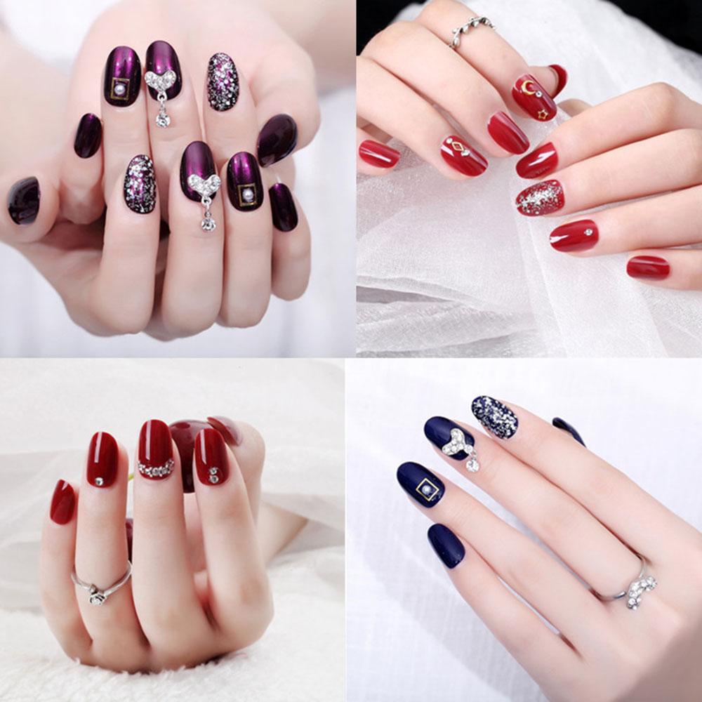 OCEANMAP Bộ Móng Tay Giả Đính Đá Lấp Lánh Kèm Keo Nhấn Che Phủ Toàn Diện