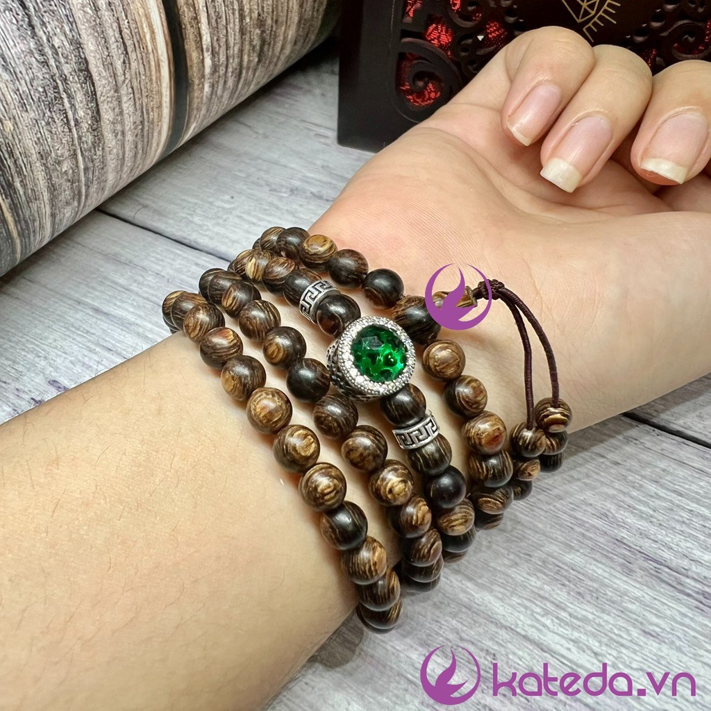 Vòng Trầm Hương Sánh Chìm 6mm 108 Hạt Mix Charm Bạc S925 Nhiều Màu Hợp Mệnh