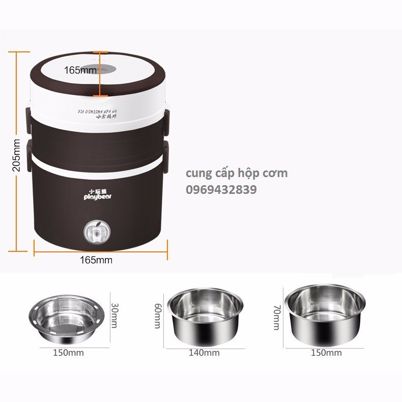 Hộp cơm hâm nóng cắm điện 3 tầng inox Playbear DFH2019 Tặng Bộ Thìa Đũa Inox 304 Cao Cấp | BigBuy360 - bigbuy360.vn