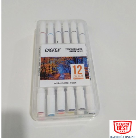 [FREESHIP EXTAR] Bút Marker, Lông Màu, Highlighter, Calligraphy 12 Màu, Nhỏ Gọn, Tiện Lợi, 2 Đầu BaoKe Ms MP2923