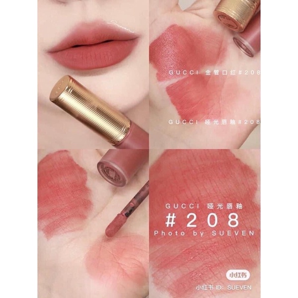 Có sẵn - Son kem GUCCI Liquid Matte 208 They Met in Argentina màu hồng đất
