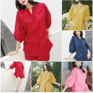 Thời trang sét bộ nữ áo tay lỡ phồng quần đùi siêu xinh