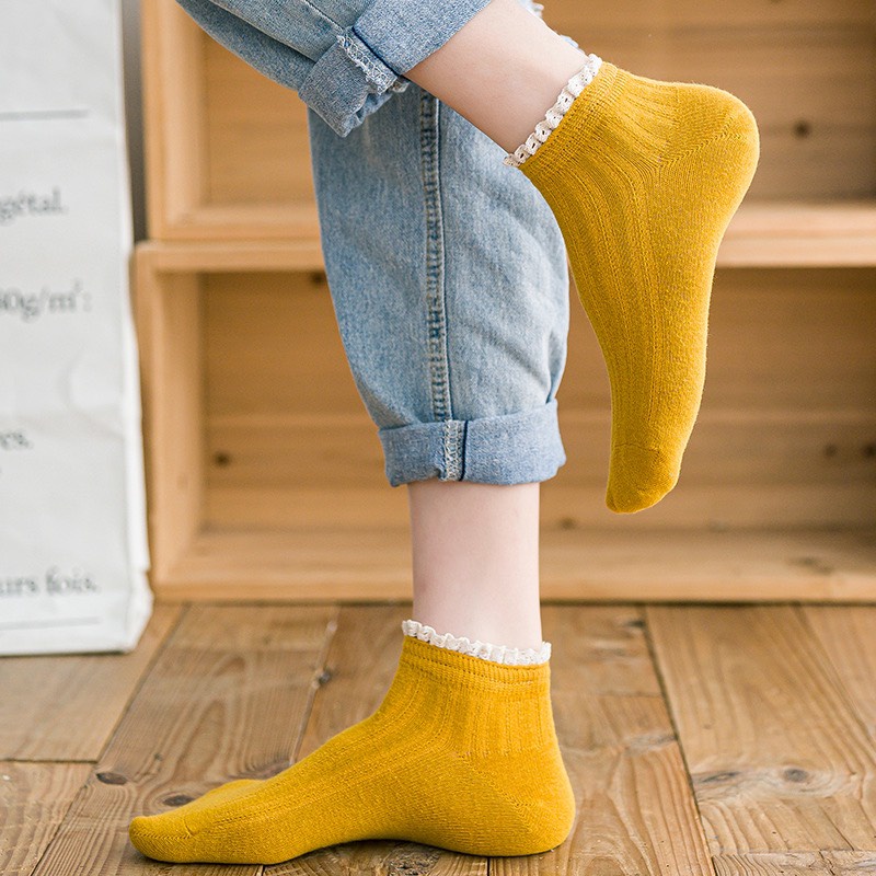 Set 10 Đôi Tất Cổ Ngắn Cho Nữ - Vớ Vintage Ren Bèo Nhún Siêu Hot