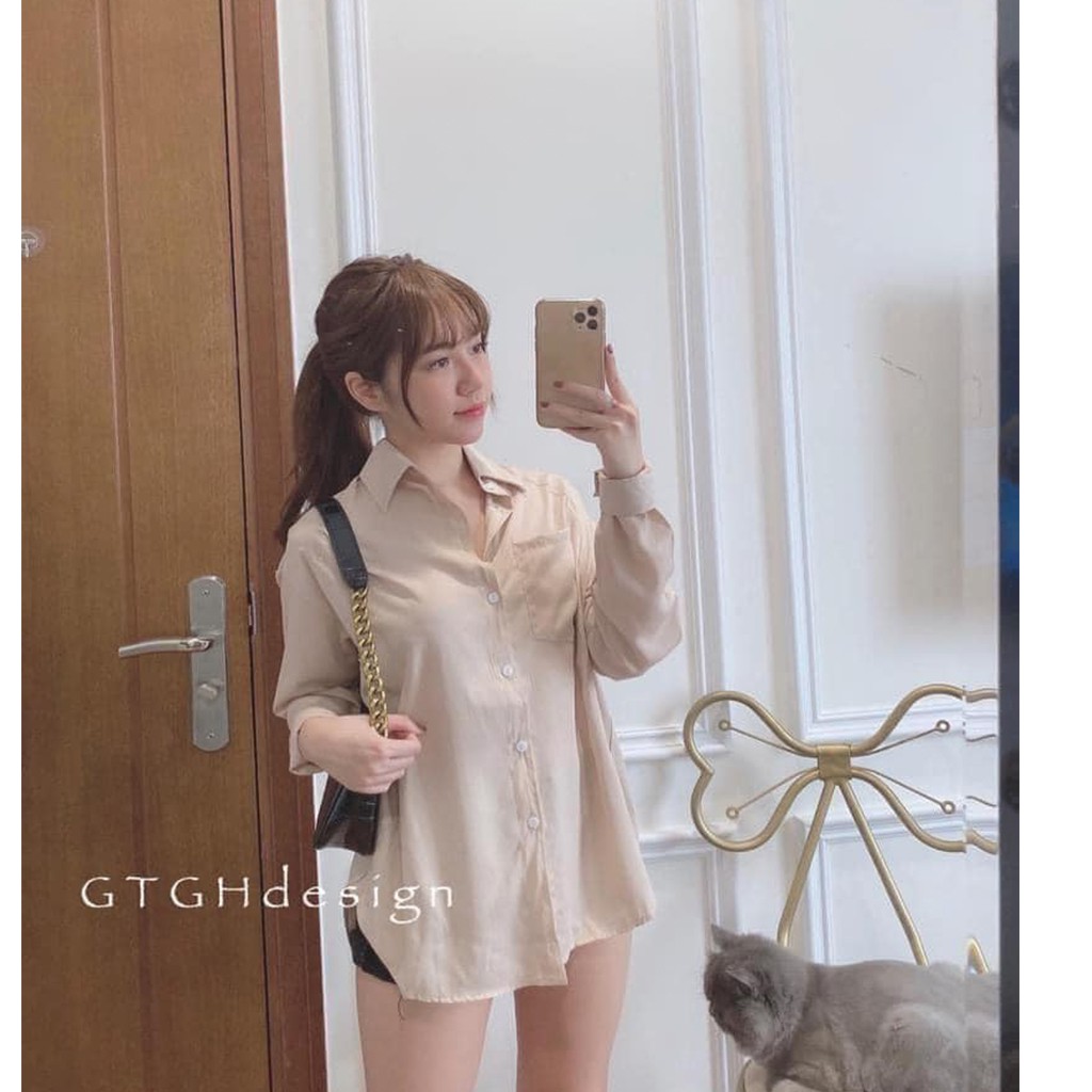 Sơ mi nữ tay dài form rộng kiểu sơ mi tăm trơn mịn thoáng mát nhiều màu freesize &lt;60kg -CKA.181