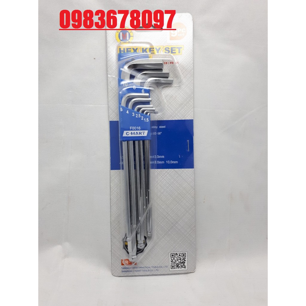 Bộ lục giác 9 cây HỆ MÉT 1.5--10mm KAPASI