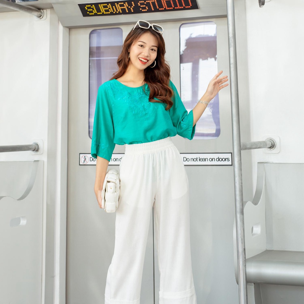 SWANLAKE | Áo Nữ Trung Niên Thêu Tiệp Màu Sang Trọng Chất Tơ Mỹ Mềm, Mát - MÃ: A09596LW03