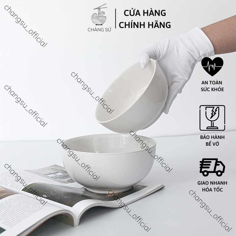 Bát ô tô sứ đựng canh kiểu Hàn - Tô sứ đẹp ăn mì phở dáng khum bầu dày dặn - Vỡ 1 đổi 1 - HC TH