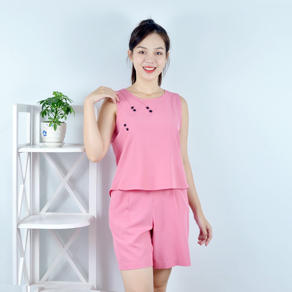 Bộ đồ nữ MÀU HỒNG ĐẬM ĐIỂM NHẤN 3 LI 6 NÚT CỰC XINH  - vải lụa cao cấp - Dịu dàng - Sang trọng