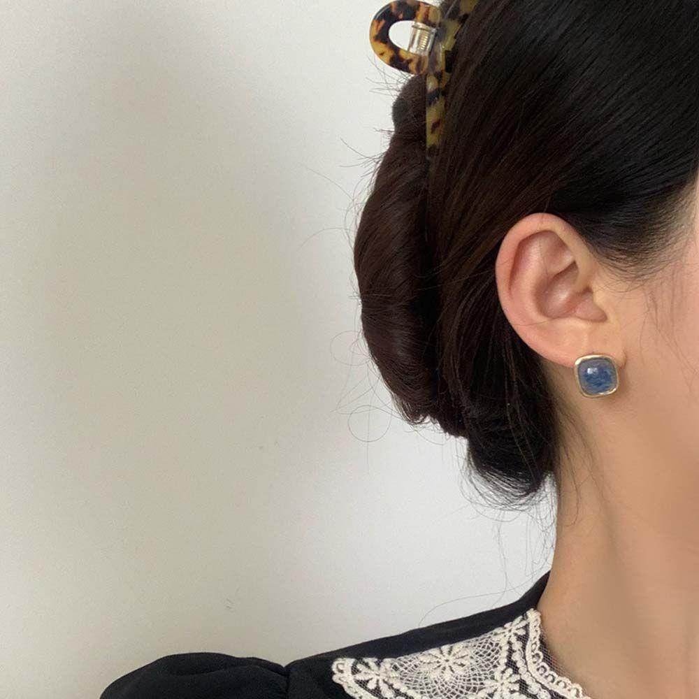 Bông Tai Hình Vuông Bằng Hợp Kim Màu Xanh Dương Thời Trang Cho Nữ