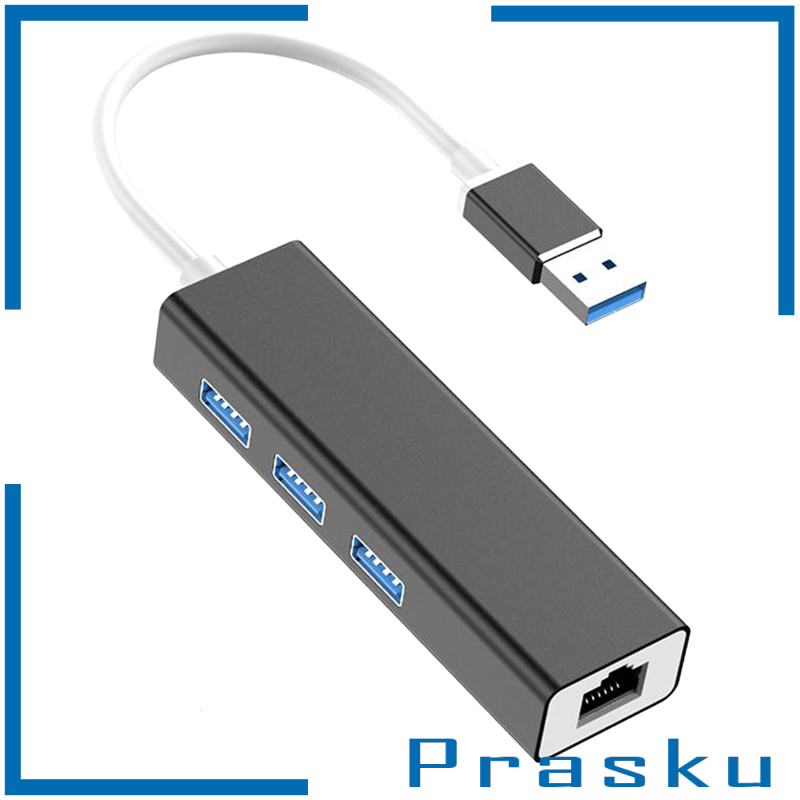 [PRASKU]3-Port USB 3.0 Hub with Ethernet Supporting RJ45 10/100Mbps  silver