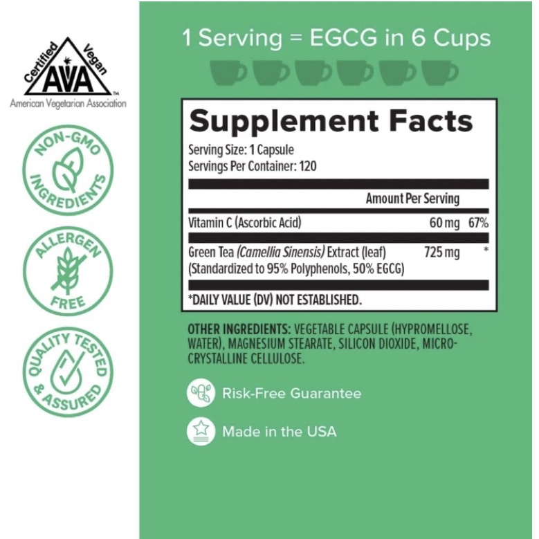 Viên trà xanh liều cao Non GMO Green Tea Extract EGCG Zenwise 120 viên USA