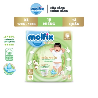 Tã/bỉm quần / dán Molfix thiên nhiên S46/M48/L44/XL40/XXL36/XXXL30