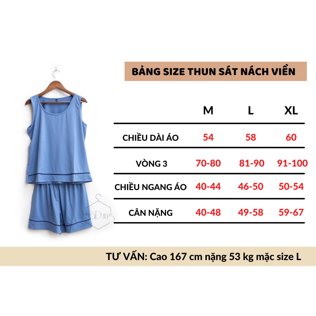 Đồ bộ nữ mặc nhà, đồ ngủ nữ sát nách viền vải thun lạnh co giãn 4 chiều Nhã Dung Store 2 từ 40 - 65kg