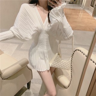 Váy dập ly dáng xoè cổ V (kèm hình thật)