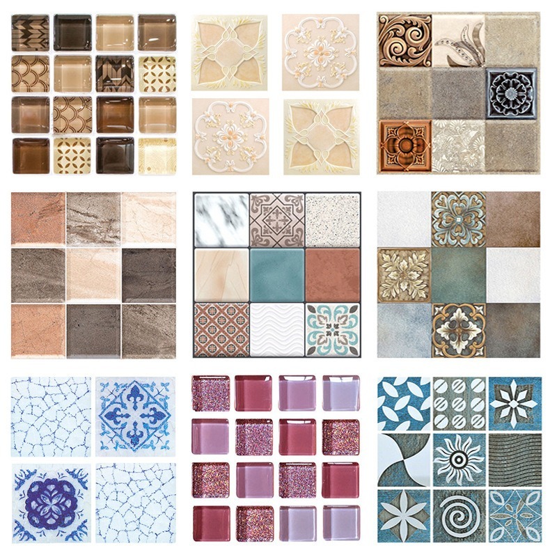 Bộ 18 Miếng Dán Tường Giả Gạch Chống Nước Tự Dính Kích Thước 10x10cm Trang Trí Nhà Bếp / Phòng Tắm