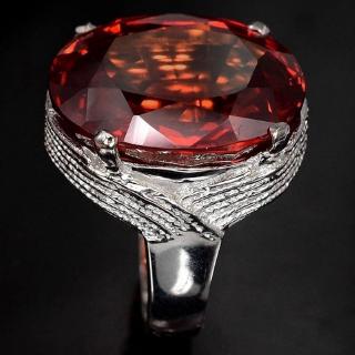 Nhẫn đồng đính đá ruby nhân tạo phong cách cổ điển