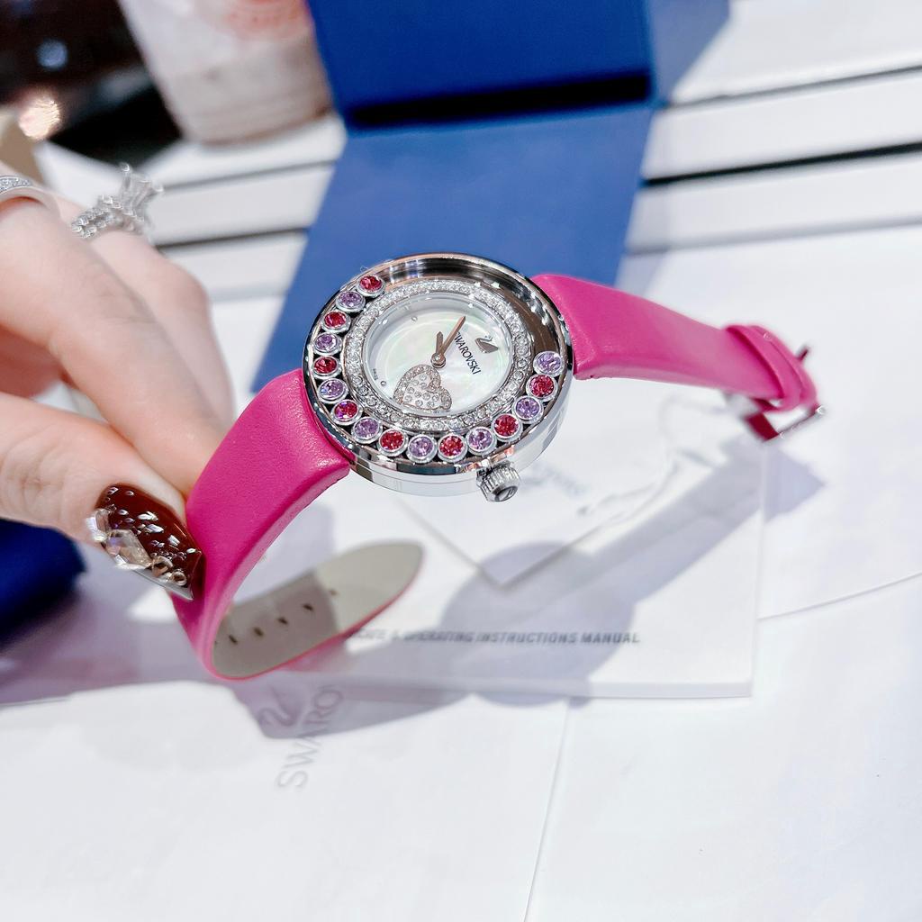 Đồng hồ nữ SW@KOVSKI Lovely Crystals Ladies Watch 35mm, dây da, Full box, Luxury Diamond Watch