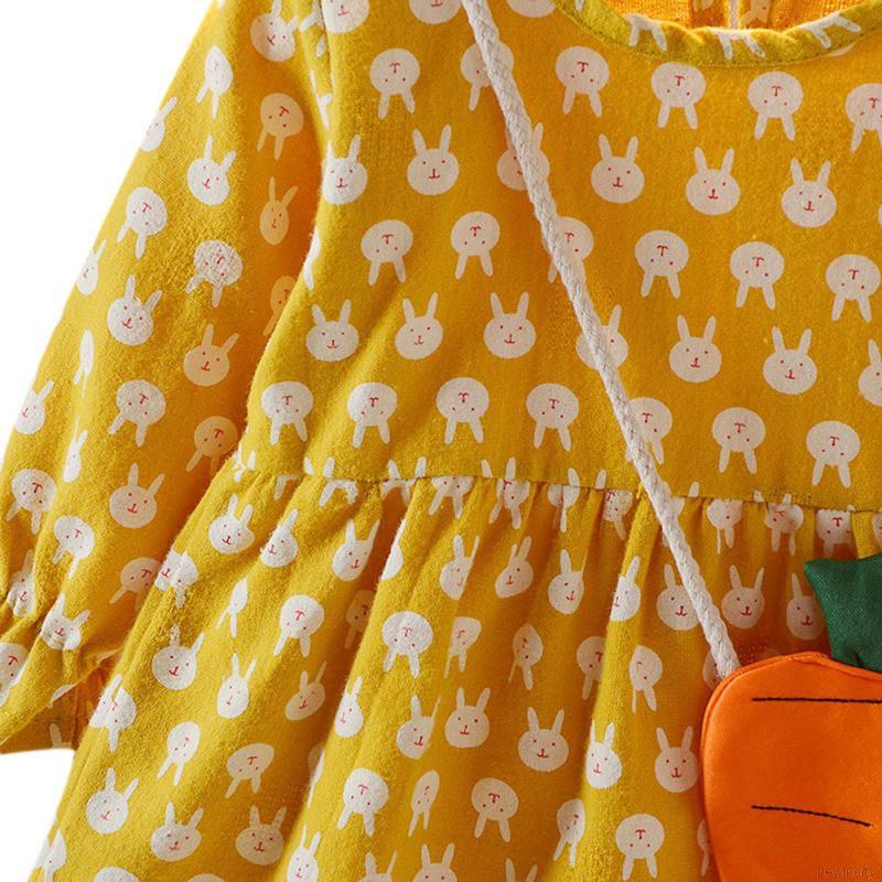 Đầm bé gái tay dài in hình thỏ