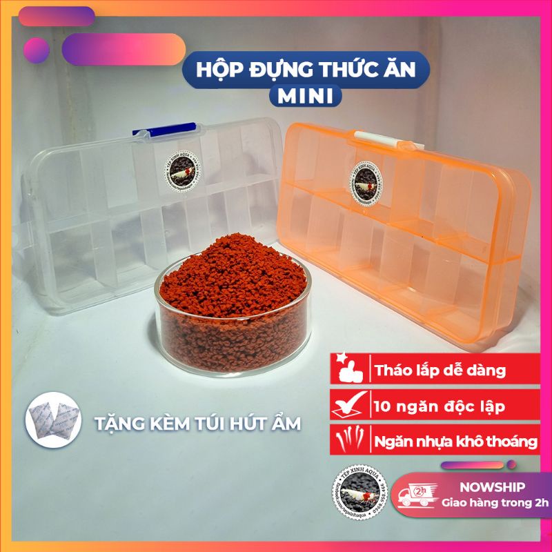 Hộp đựng thức ăn cho tép cảnh - tháo lắp linh hoạt - 10 ngăn loại nhỏ [ Tép Xinh Aqua ]