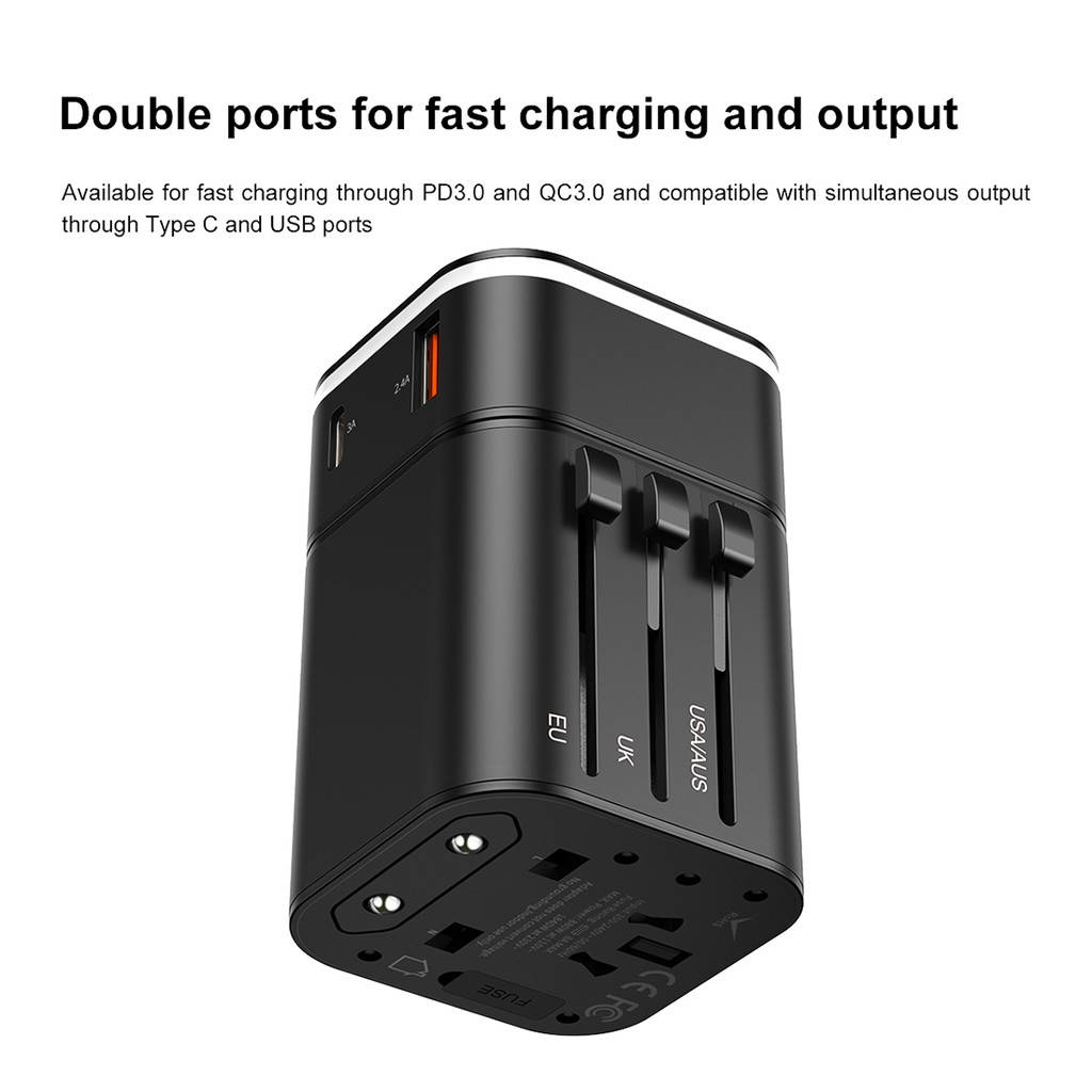 Cốc sạc du lịch đa năng Baseus Removable 2in1 Universal Travel Adapter PPS Quick Charger Edition, hỗ trợ sạc nhanh 3A