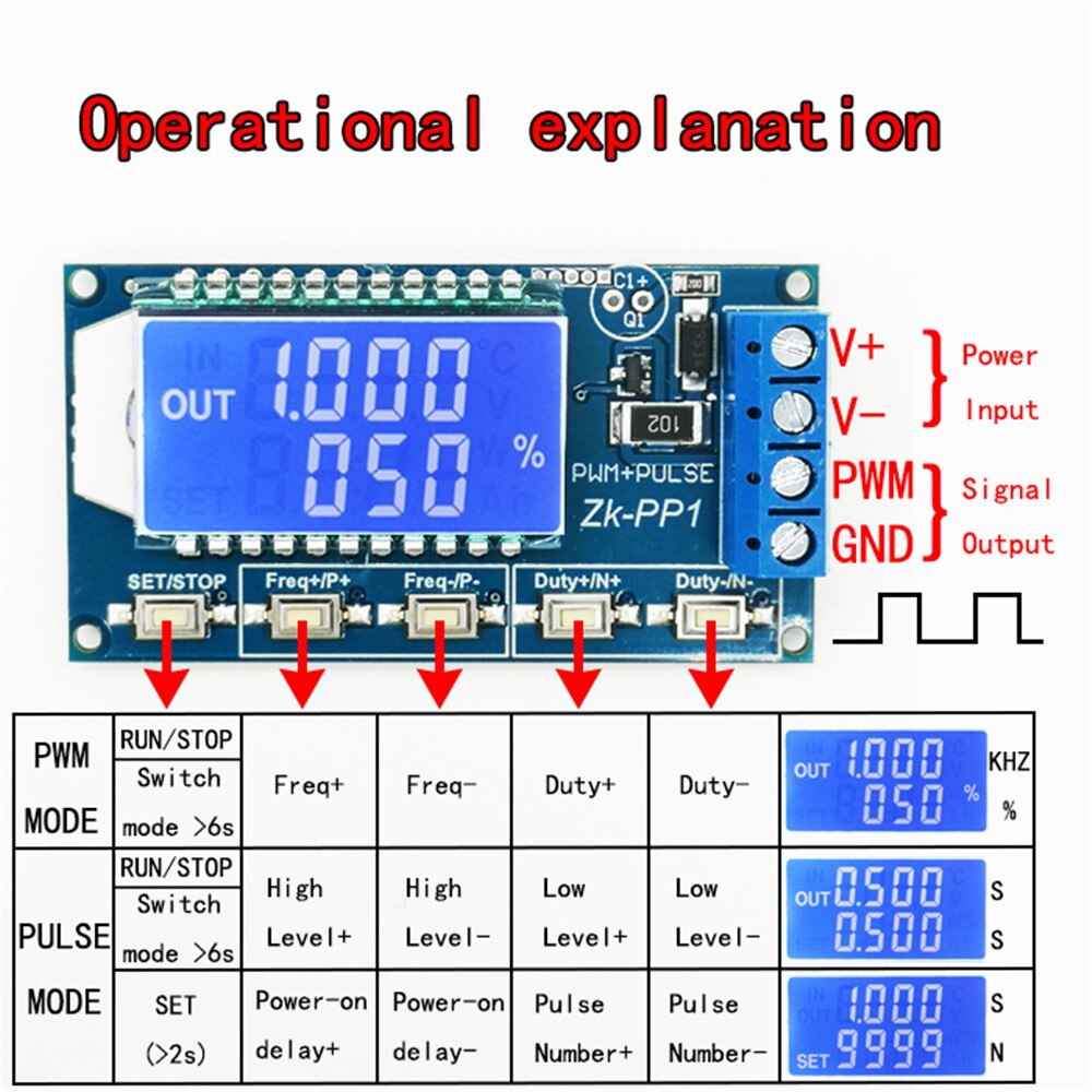 Mô Đun Phát Tín Hiệu Dc 3.3v-30v 1 Kênh 1hz-150khz Màn Hình Lcd Pwm