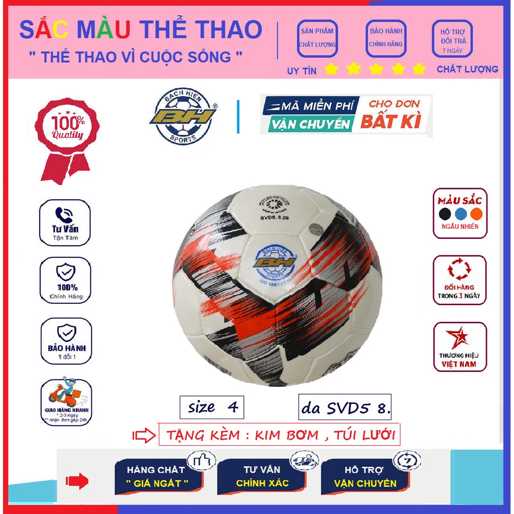 Quả bóng đá BÁCH HIỀN , size 4 , da SVD5. Hàng chính hãng , dành cho trẻ từ 8 - 12 tuổi , phù hợp sân bóng với 5 người