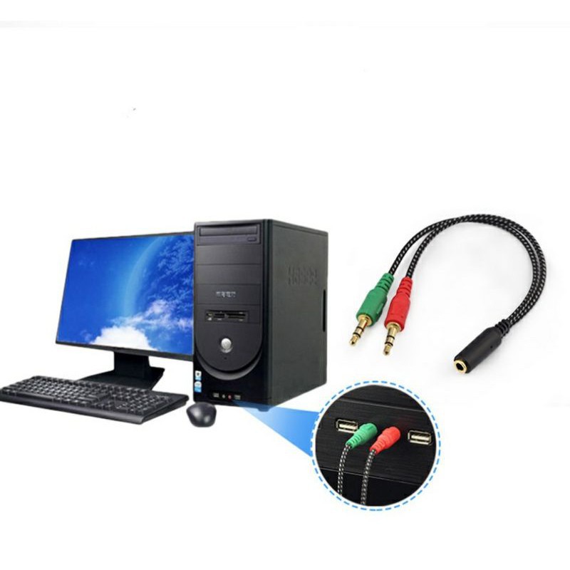 Dây cáp âm thanh nổi chữ Y chia một cổng thành 2 giắc cắm 3.5mm kết nối tai nghe / micro với máy tính bàn