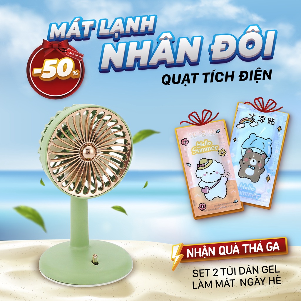 Quạt Mini Tích Điện Để Bàn Loại Xịn, Gió Mạnh, pin Khỏe - Kèm Dây Sạc USB