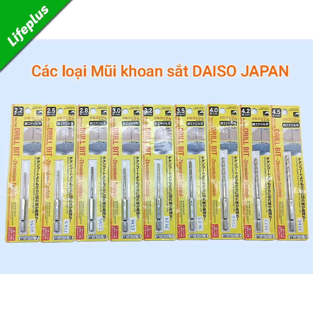 Mũi khoan sắt chuôi lục DAISO bằng thép gió M2 mạ kẽm